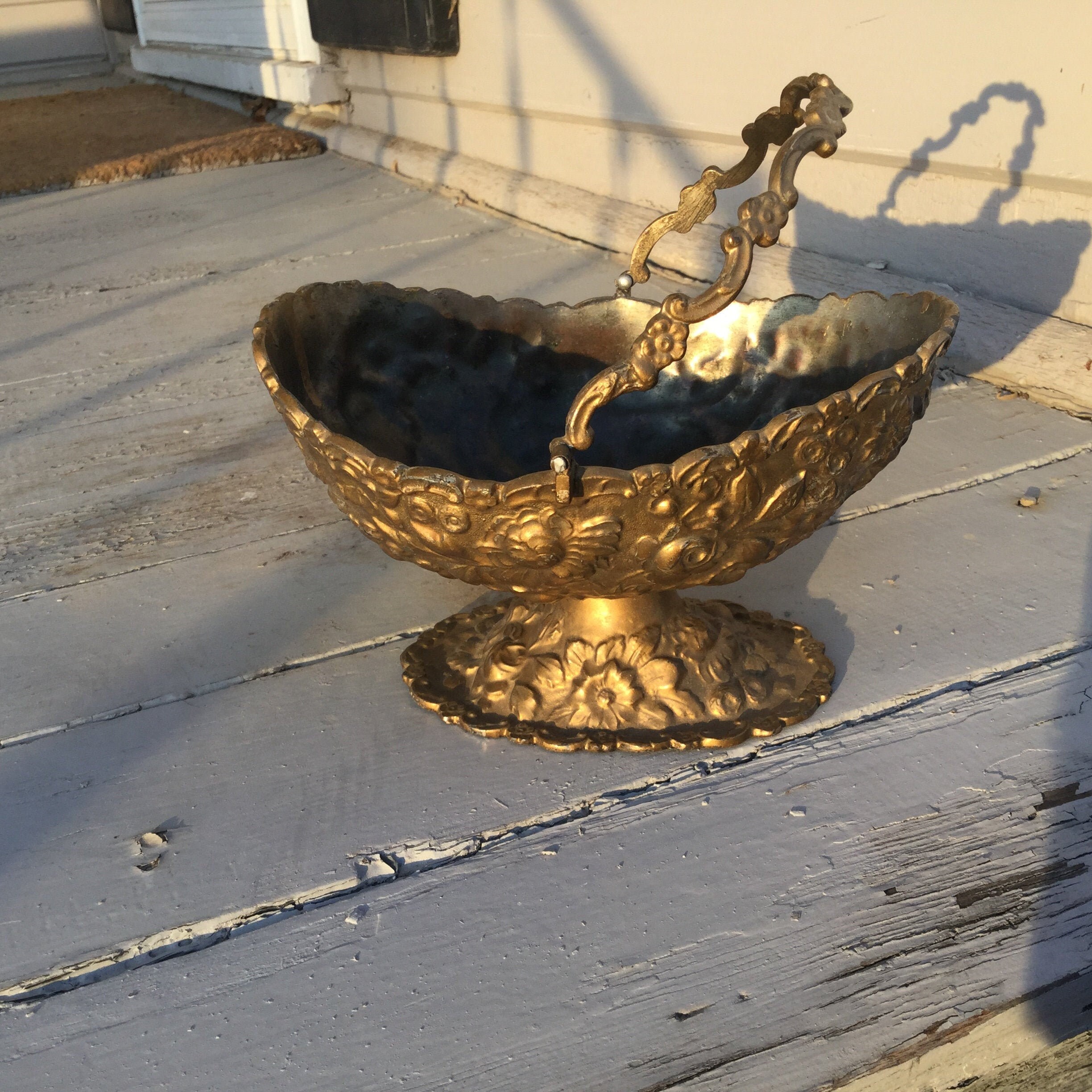 Vintage Metal Candy Dish Nebbaur Floral Design With Handle Etsy UK