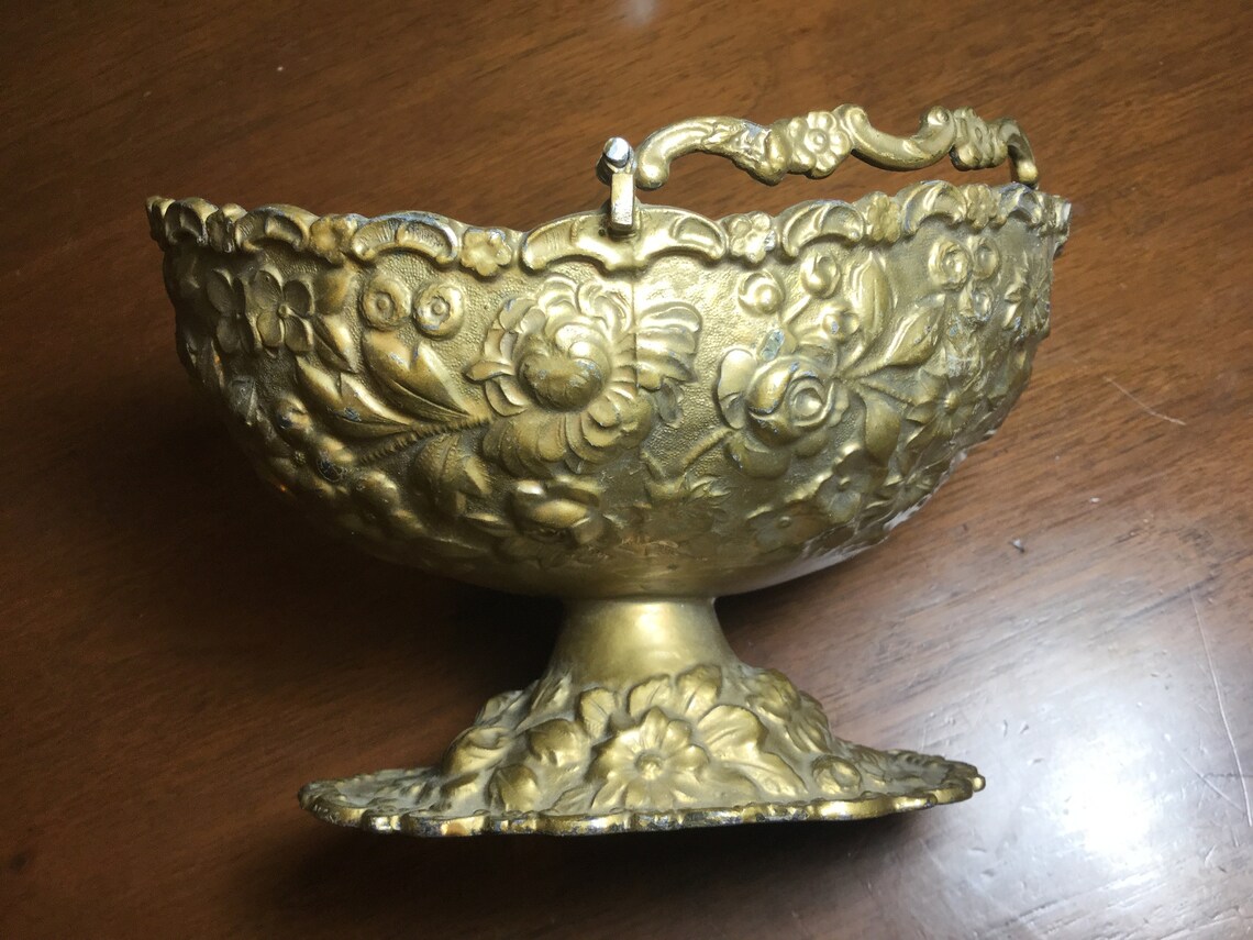 Vintage Metal Candy Dish Nebbaur Floral Design With Handle Etsy UK