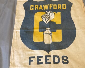 Vintage Feed Sack Large 100 Pound Crawford Feeds Walton N.Y.