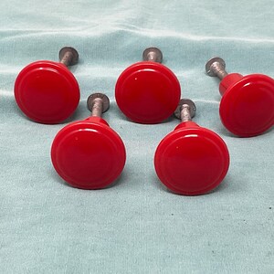 5 Vintage Red Plastic Drawer Knobs Pulls Mid Century Cabinet Door Knobs