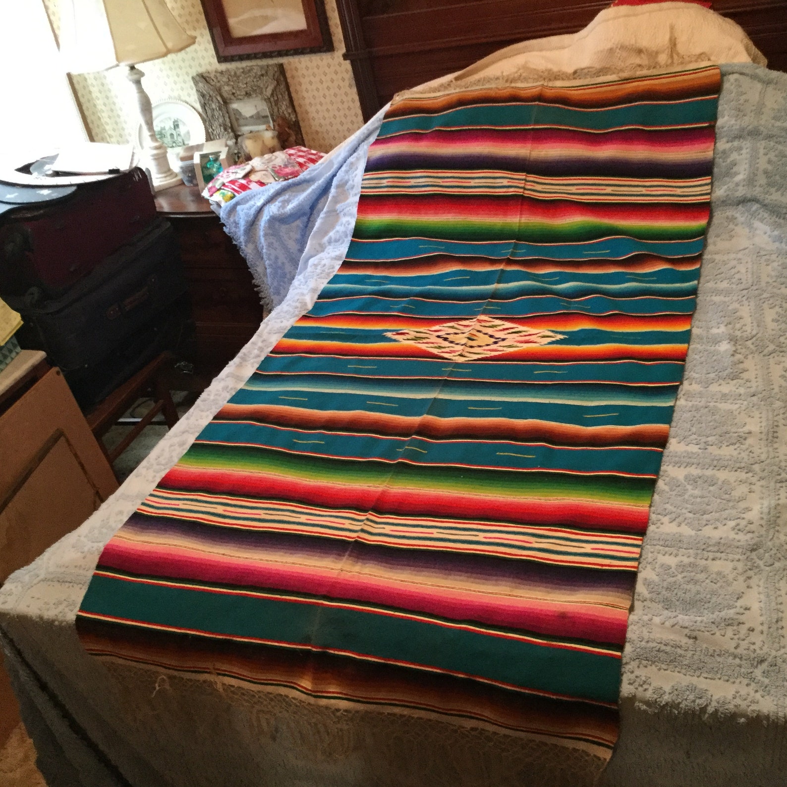 Vintage Mexican Serape Blanket Throw Saltillo Etsy