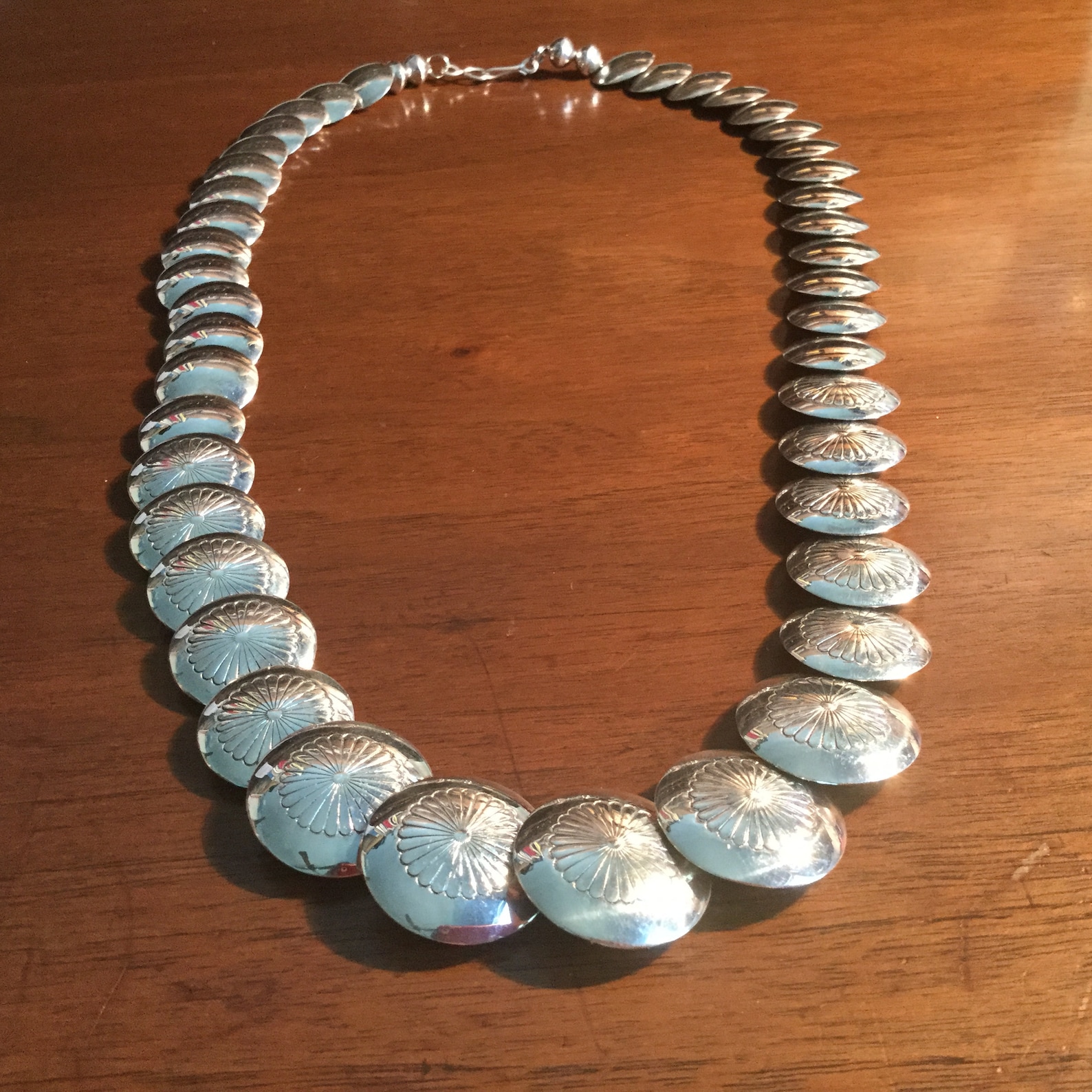 Navajo Sterling Necklace 24 Flat Beads Stamped Design Etsy