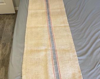 Vintage Grain Sack Red and Blue European Linen Grain Sack