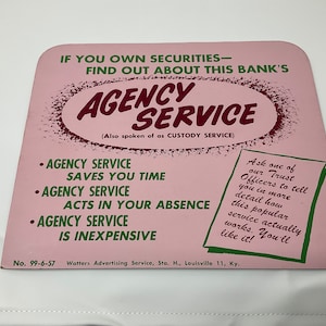 Bank Advertising Sign 1950’s Paper Colorful and Clean