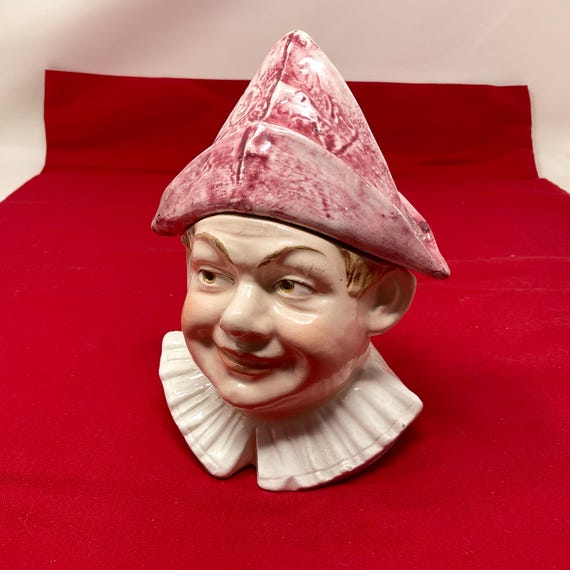tobacco bust Tobacco Humidor Tobacco Jar Vintage Court Jester Majolica tobacco bust Tobacco Humidor Tobacco Jar Vintage Court Jester Majolica