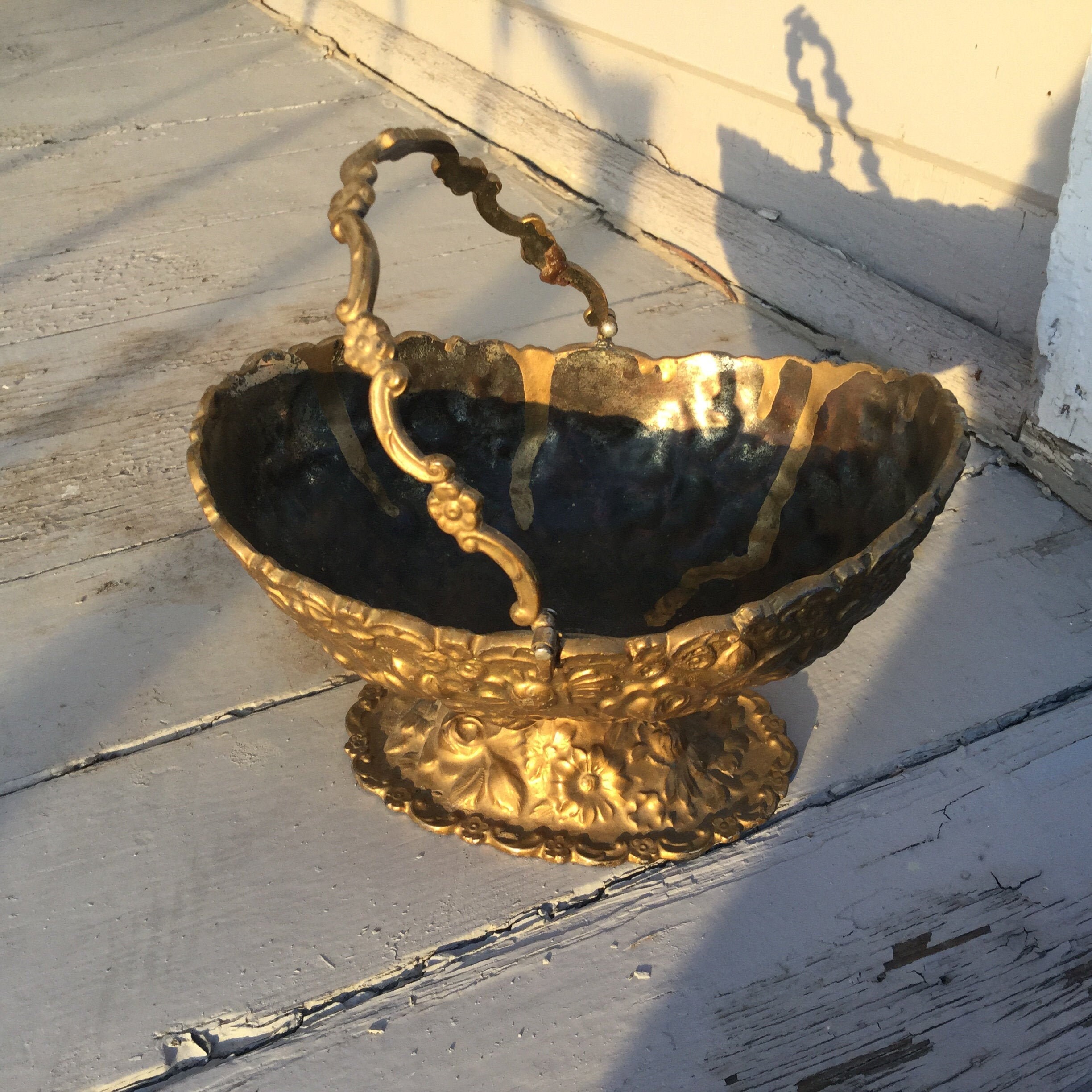 Vintage Metal Candy Dish Nebbaur Floral Design with Handle Etsy