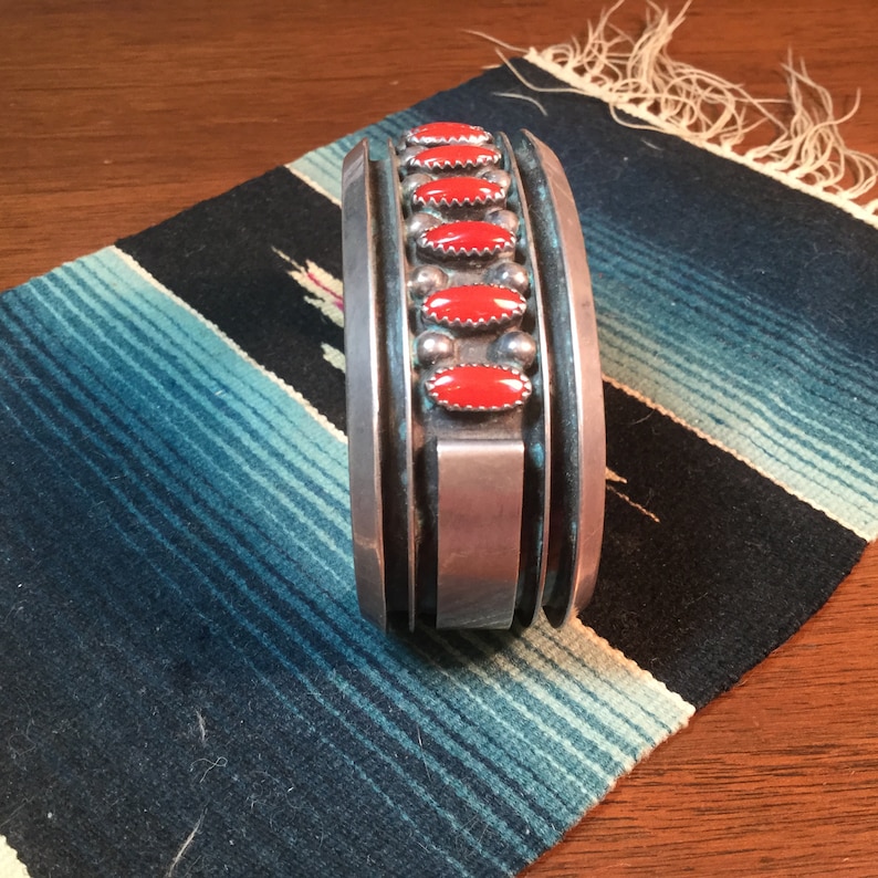 Navajo Coral Bracelet Vintage Sterling Cuff Jackie Singer - Etsy