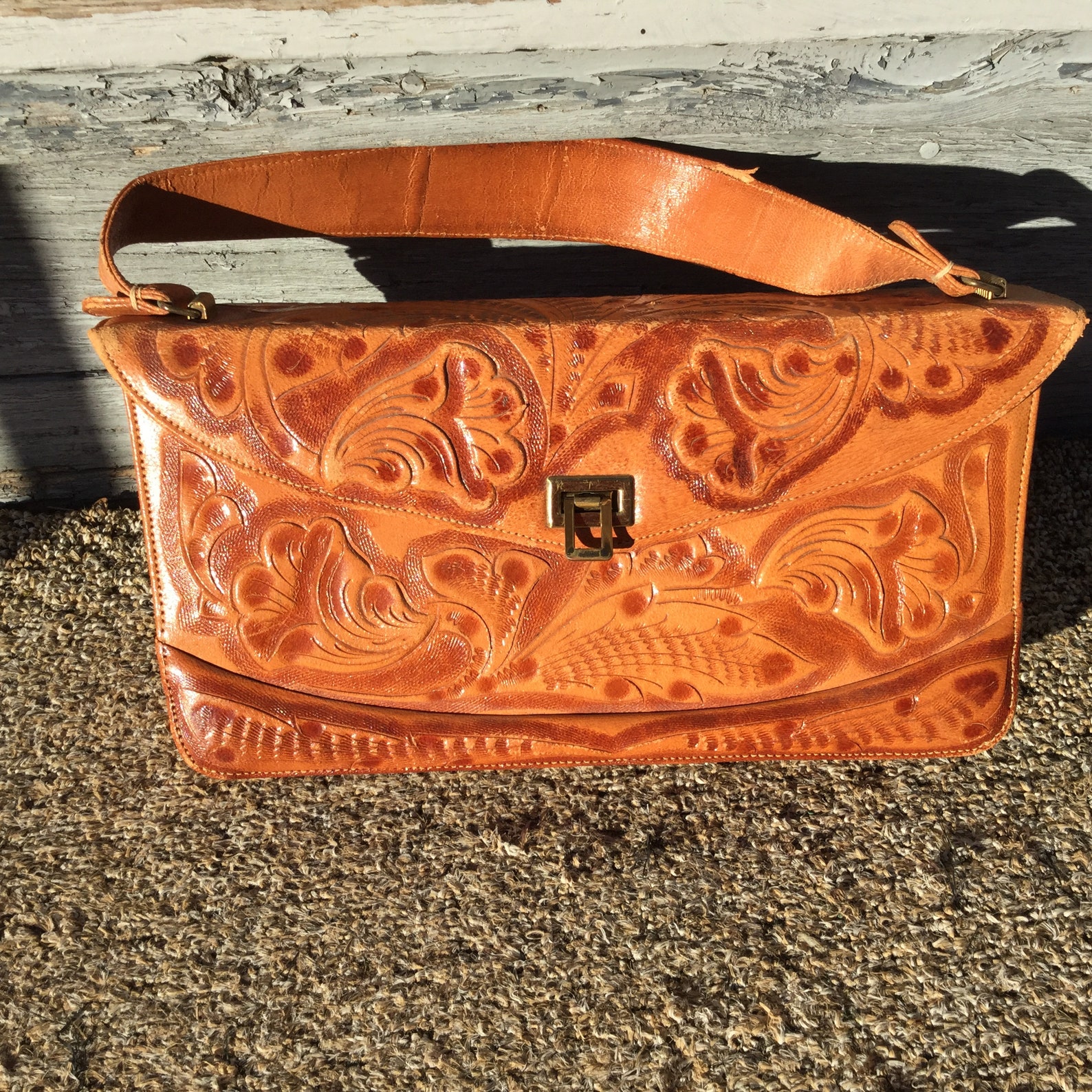 Vintage Leather Purse Hand Tooled Mexican Leather Etsy