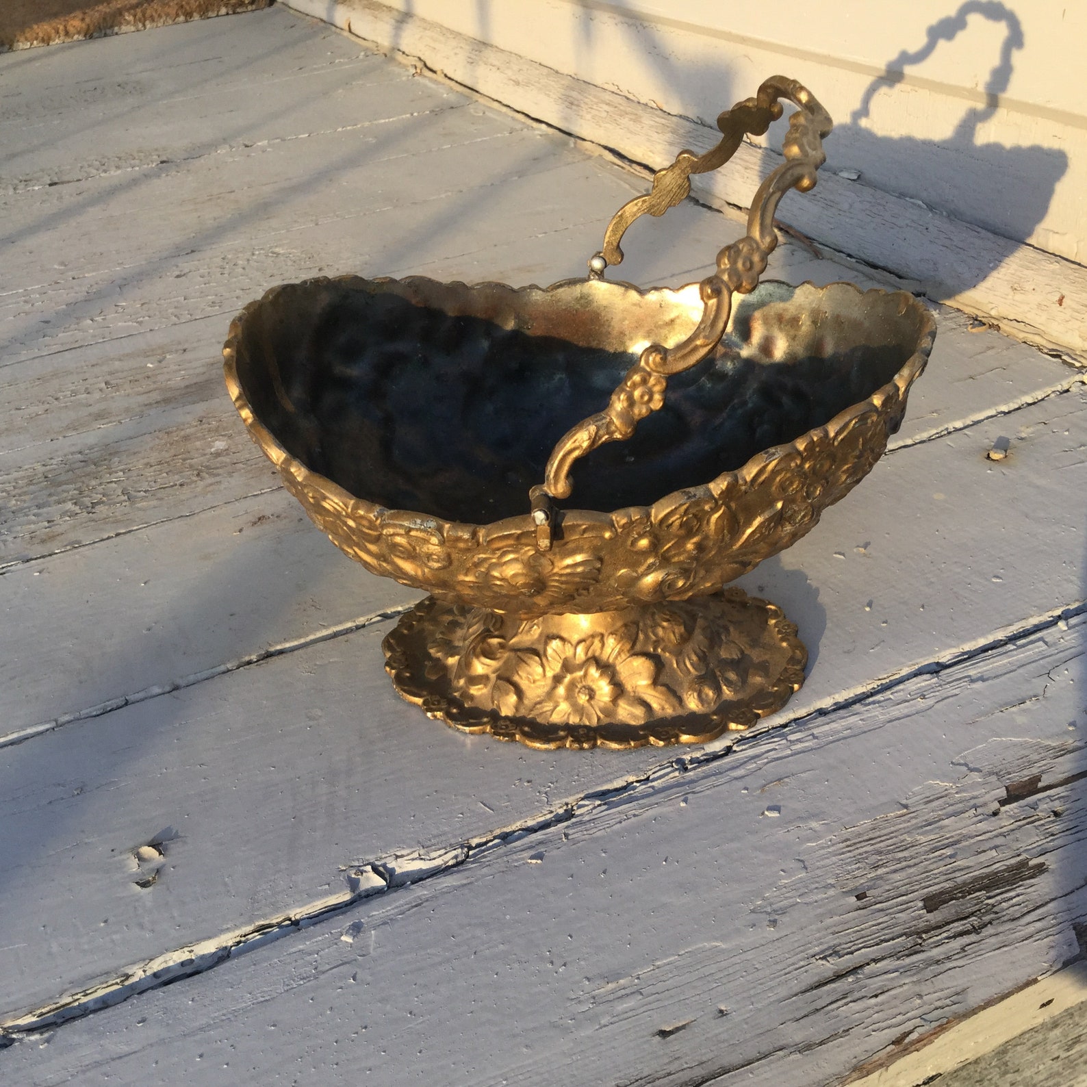 Vintage Metal Candy Dish Nebbaur Floral Design With Handle Etsy UK