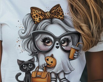 Bougie Ghost Png, Leopard Print Coquette Bow Ghost Digital Download, Girly Ghost Png, Fashionista Ghost Png, Bougie Ghost Sublimation