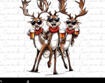 Lustige Weihnachten Png, Rentier Png, Rentier trinken, Weihnachten Rentier, lustigen Urlaub Png, Rentier-Spiele Png, digitale Datei, Sublimation