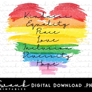Bondad Igualdad Paz Amor Inclusión Diversidad Esperanza Sublimación, Bondad Png, amor es amor, 300 dpi, Imprimible, Descarga instantánea, Orgullo