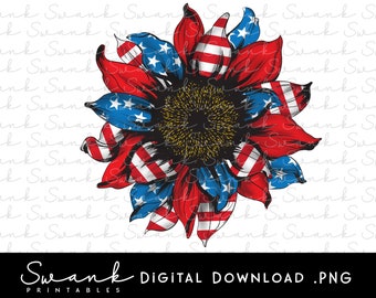 Sunflower flag png, American Flag PNG, 4th of July sublimation, Sunflower clipart, Digital Download, USA flower, Patriotic Sunflower