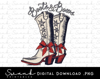 Bottes et noeuds PNG, Coquette noeud png, Cowgirl png, Country Girl Png, Fun 4 juillet png, téléchargement numérique, imprimable, téléchargement immédiat