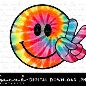 Tie Dye Smiley Face PNG, Segno di pace png, Retro png, Faccia felice Png, Tie Dye png, Download digitale, Stampabile, Download istantaneo