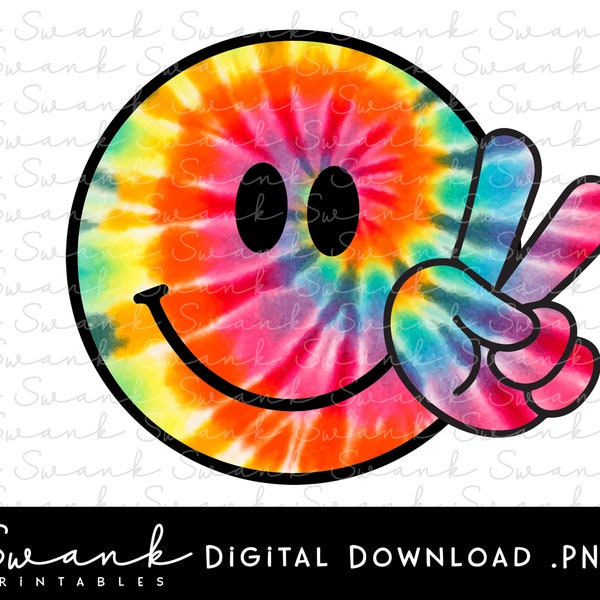 Tie Dye Smiley Face PNG, Peace Sign png, Retro png, Happy Face Png, Tie Dye png, Digital Download, Printable, Instant Download