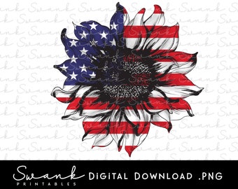 Sunflower flag png, American Flag PNG, 4th of July sublimation, Sunflower clipart, Digital Download, USA flower, Patriotic Sunflower