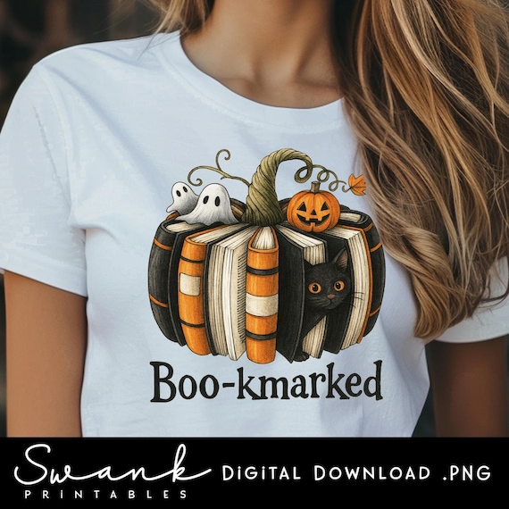 Pumpkin Books, Fall Book Lover PNG, Perfect Teacher Gift, Halloween Teacher Tee, Book Lover Digital Download, Unique Halloween Design