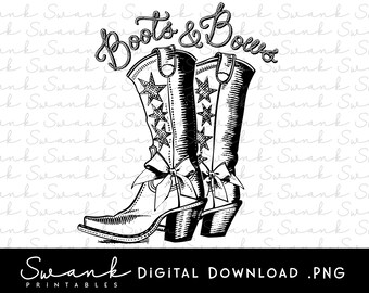 Bottes et noeuds PNG, coquette noeud png, cow-girl png, amusant 4 juillet png, téléchargement numérique, imprimable, téléchargement immédiat, country western mignon