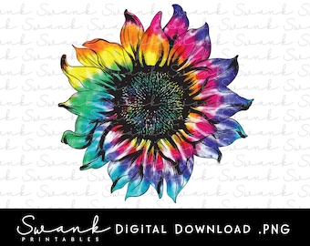 Tie Dye Sunflower PNG, Tie Dye Sunflower Sublimation, Sunflower Cut File, Digital Download, Printable, Instant Download, Hippie png
