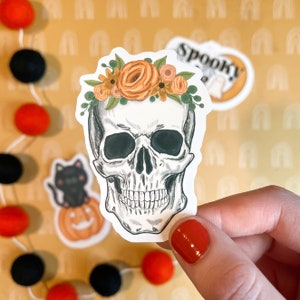 Floral Skull Sticker, Skull Sticker, Flower Skull, Witchy Girl, Pretty Skull, Water Bottle Sticker