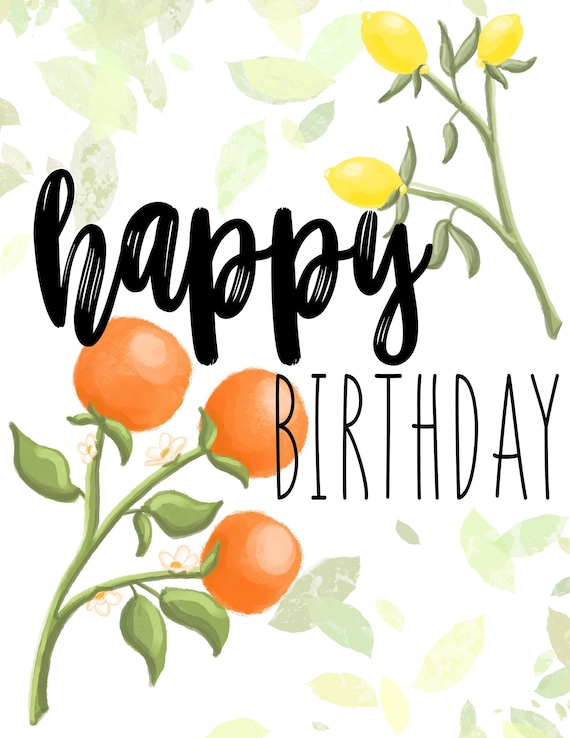 Citrus Birthday Card, Lemon Card, Orange Card, Fruit Birthday Card