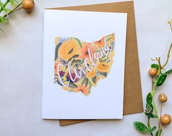 Floral Cleveland Card, Ohio Greeting Card, Cleveland Greeting Card, Cleveland, CLE