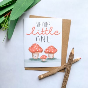 Welcome Little One Card, Mushroom Baby Card, Woodland Baby Shower Card, Cute Toadstool image 1