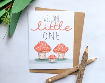 Welcome Little One Card, Mushroom Baby Card, Woodland Baby Shower Card, Cute Toadstool