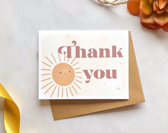 Sunny Thank You Card, Cute Sunshine, Sun Thank You, Boho Thank You Card