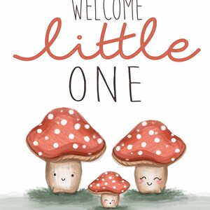 Welcome Little One Card, Mushroom Baby Card, Woodland Baby Shower Card, Cute Toadstool image 2