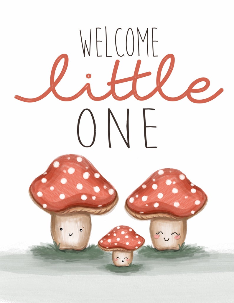 Welcome Little One Card, Mushroom Baby Card, Woodland Baby Shower Card, Cute Toadstool image 2