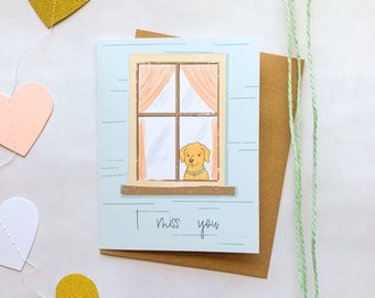 I Miss You Card, Cute Dog Greeting Card, Miss You Greeting, Long Distance