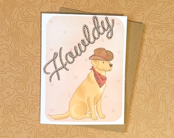 Howldy Card, Howdy Greeting Card, Cowboy Dog, Hi Card