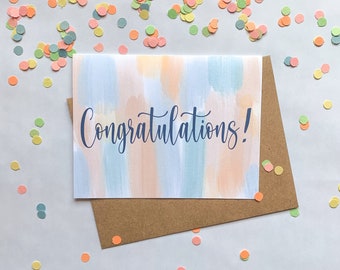 Congratulations Card, Neutral Congratulations Card, Graduation, Wedding, Water Color Greeting Card