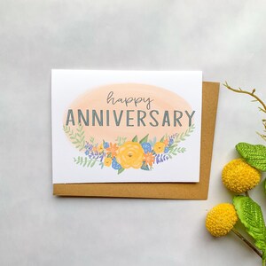 Anniversary Card, Happy Anniversary, Wedding Anniversary, Floral Anniversary Card image 1