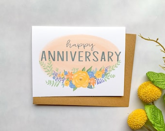 Anniversary Card, Happy Anniversary, Wedding Anniversary, Floral Anniversary Card