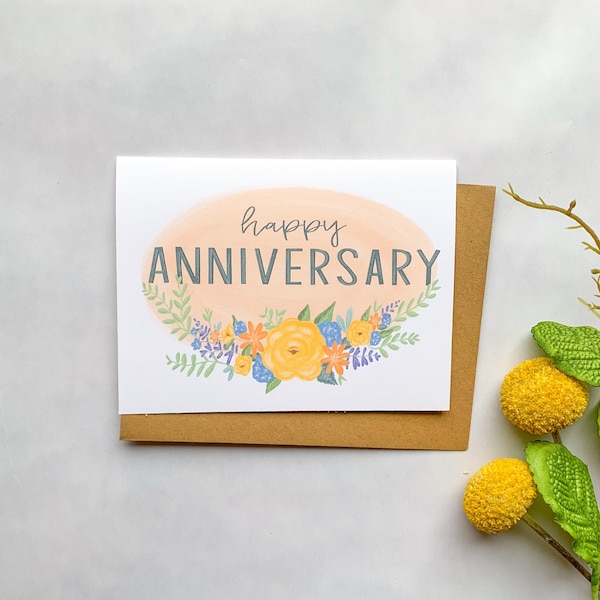 Anniversary Card, Happy Anniversary, Wedding Anniversary, Floral Anniversary Card