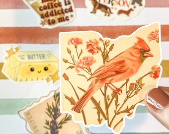 Ohio Cardinal Sticker, Ohio Carnation Sticker, Ohio Water Bottle Stickers, Cardinal Sticker