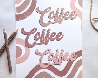 Coffee Coffee Coffee Print, Coffee Digital Download, Coffee Wall Art, Retro Coffee Print