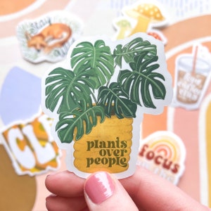 Plants Over People Monstera Sticker, Plant Lover, Plant Lady, Plant Water Bottle Sticker