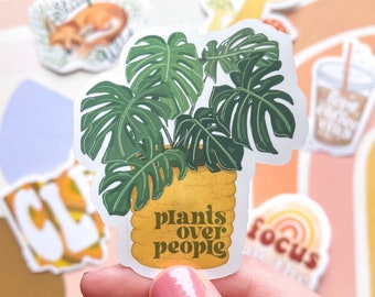 Plants Over People Monstera Sticker, Plant Lover, Plant Lady, Plant Water Bottle Sticker
