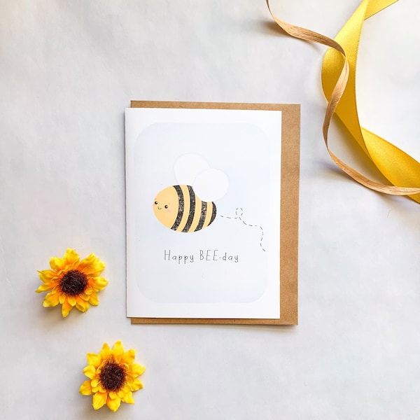 Happy Bee-day Card, Bumble Bee, Bee Birthday Card, Cute Bee, Friend Birthday