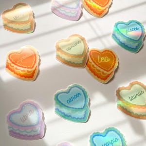 Zodiac Sign Heart Cake Sticker, Astrology Sticker, Vintage Cake Sticker
