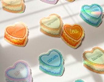 Zodiac Sign Heart Cake Sticker, Astrology Sticker, Vintage Cake Sticker