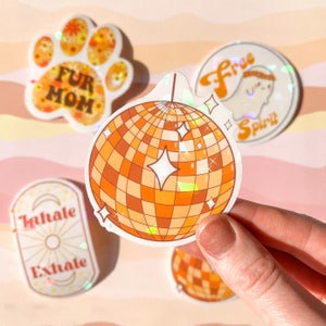 Disco Ball Iridescent Sticker, Disco Sticker, Disco Water Bottle Sticker, Orange Disco Ball, 70’s Stickers