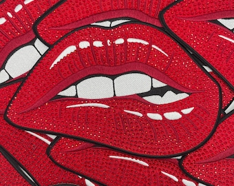 Prideful Patchez, Rhinestone Red Lips, Iron on Patch, Sew On Patch, Embroidered Patch, Crafting, DIY, Appliqué, Crafts