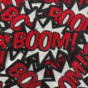 Prideful Patchez, BOOM Strass Iron On Patch Sew On Patch, Patch bordado, ótimo para jaquetas, jeans, moletons e bolsas, patches estéticos