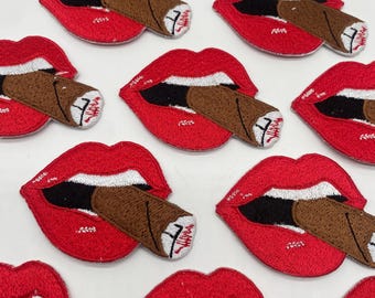 Prideful Patchez, Lips & Cigars, Iron/Sew On Patch, Embroidered Patch, Great on Jackets, Denim, Hoodies, Bags and More, Fun Patches