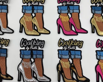 Prideful Patchez, Walking by Faith, Iron On Patch, Sew On Patch, Embroidered Patch, Great for Jackets, Denim, Hoodies & Bags, Cute Patches